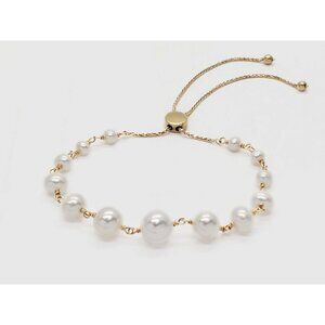Jewelmak Designer Graduated Pearl Bead Bolo Bracelet 14k Gold